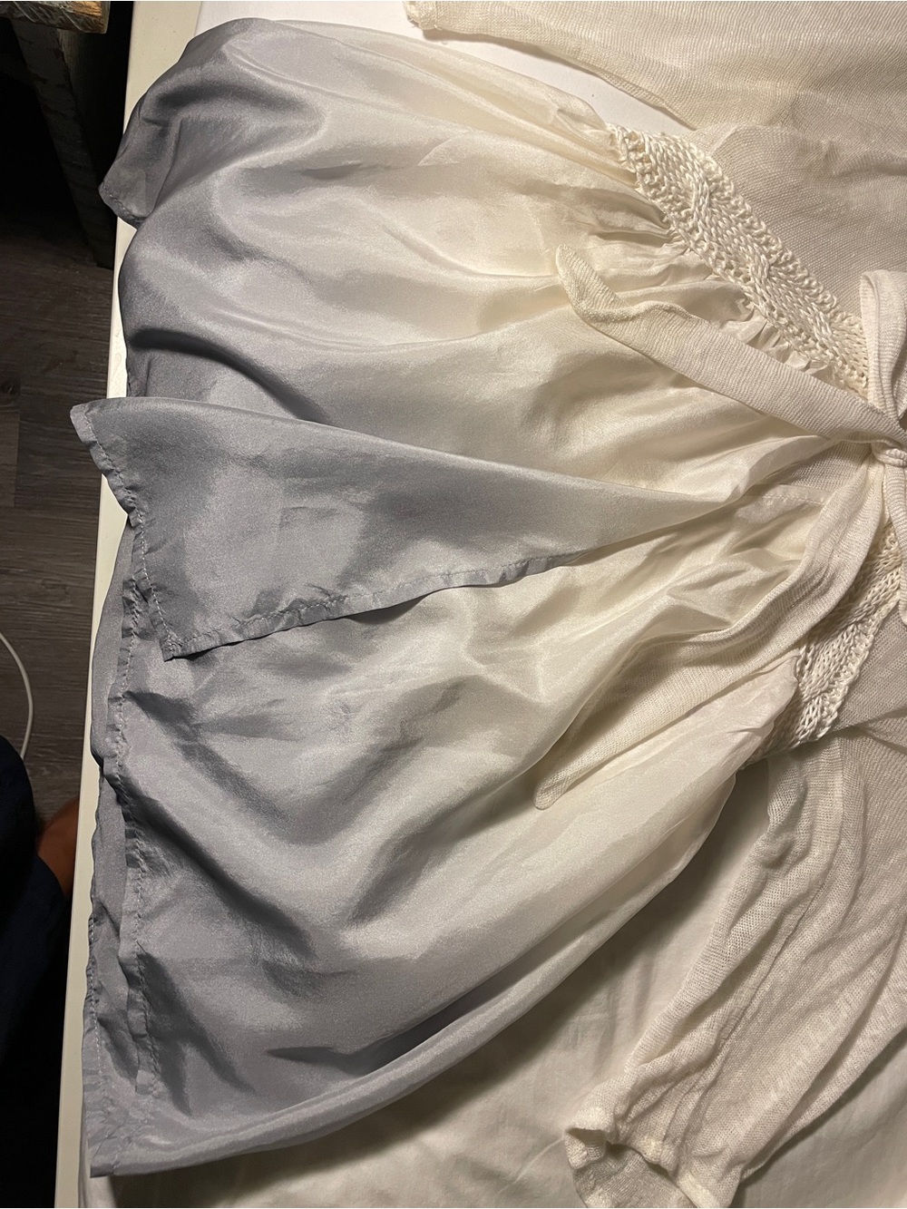 Calypso St. Barth Cream to Lilac/Gray Ombre Tie-Front silk and linen top - Picture 5 of 9